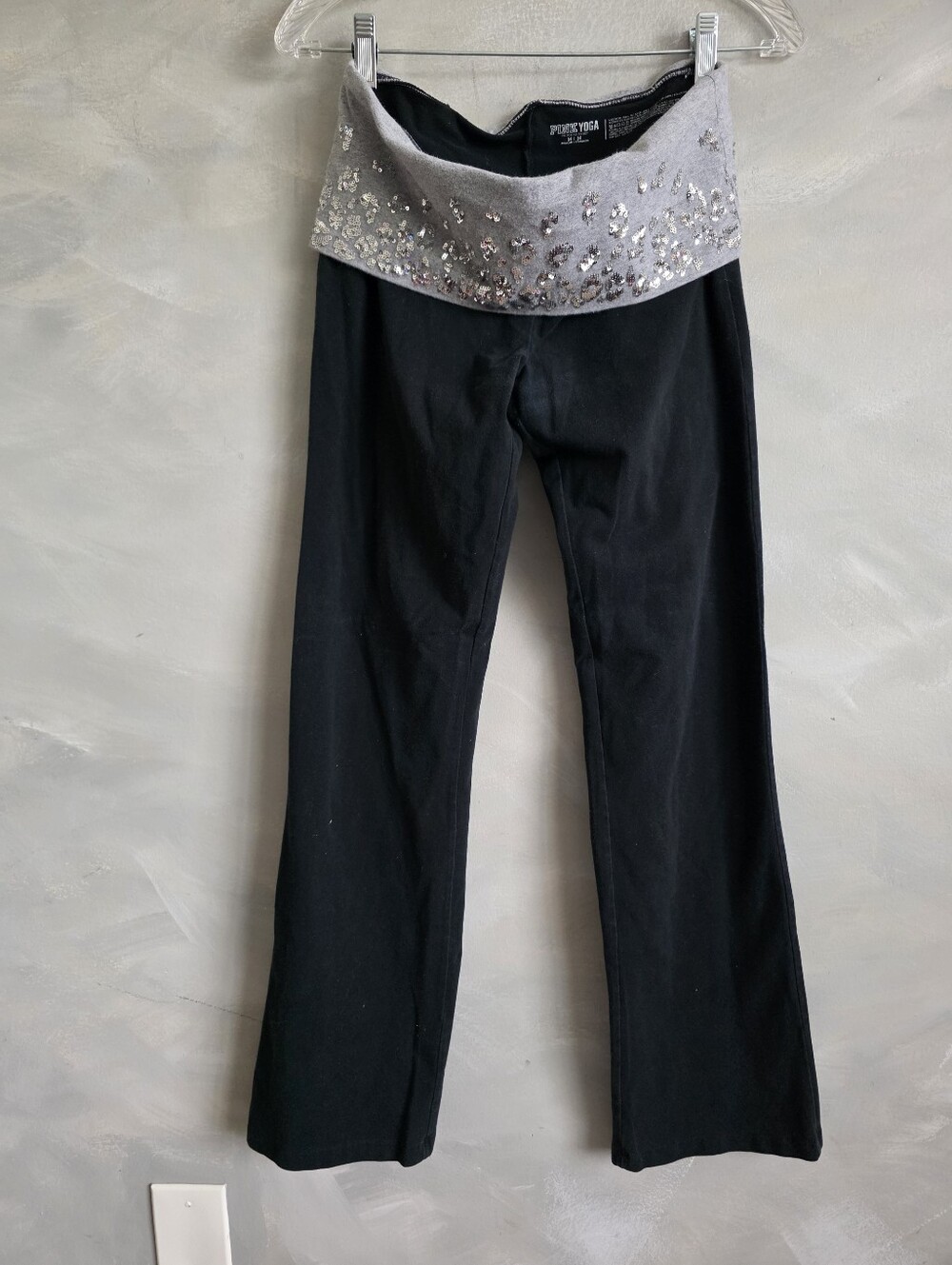 Y2K Victoria's Secret PINK Foldover Flare Yoga Pants Wide Sequin Bling Waistband
